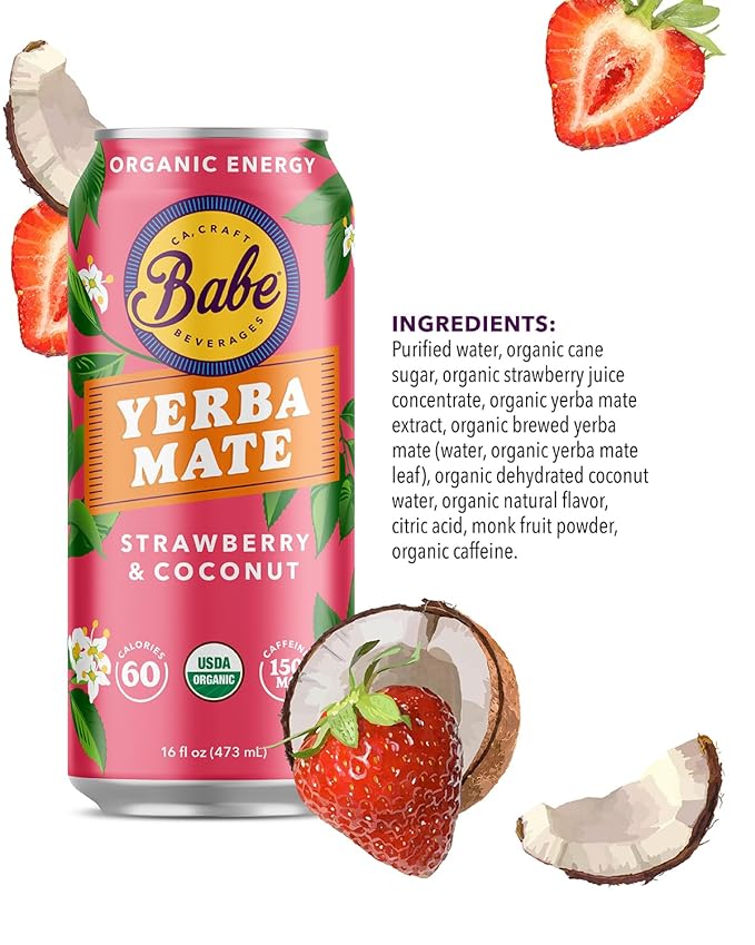 Babe Organic Yerba Mate Energy Drinks | 150mg Plant-Based Caffeine | Natural Yerba Mate Tea with No Crash No Jitters - Variety Pack (12 x 16oz Cans)