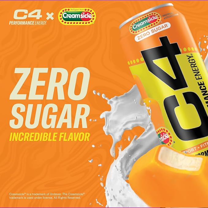 Cellucor C4 Performance Energy Drink | Zero Sugar Carbonated Preworkout Energy 200mg Caffeine with Beta Alanine Orange Creamsicle 16 FL Oz (Pack of 24)