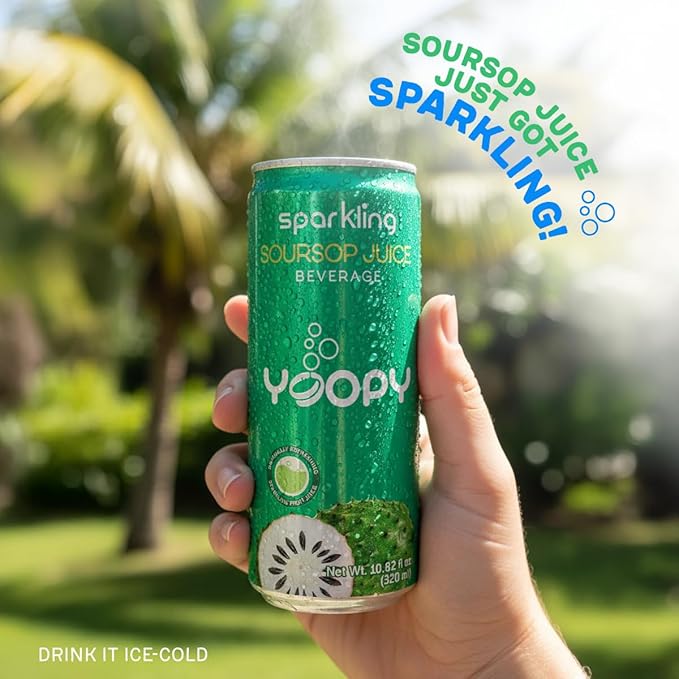 Yoopy Sparkling Soursop Juice – 12 Pack (10.82 fl oz Each) – Made with 55% Real Soursop Juice – No Added Sugar – Tropical &amp Bubbly Drink – Best Served Cold