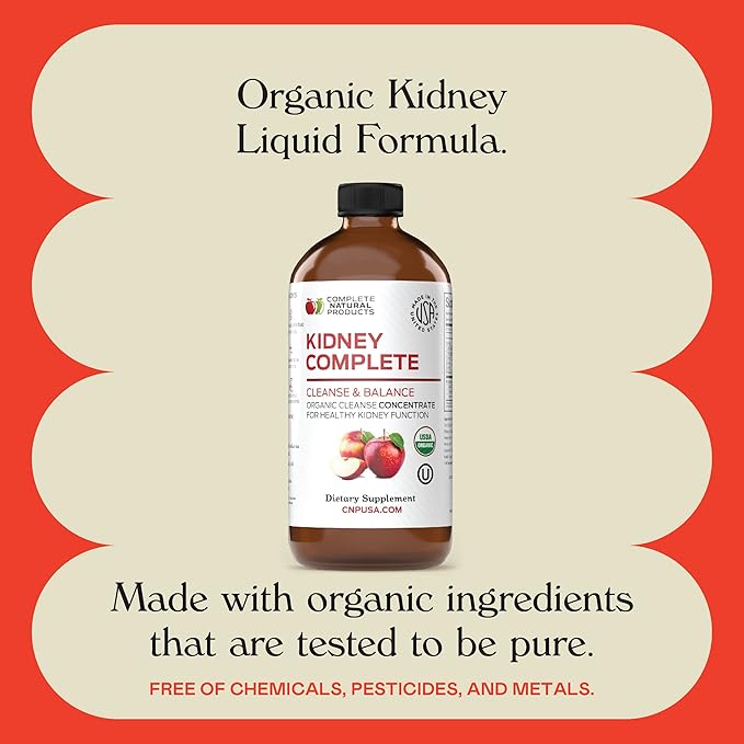 Complete Natural Kidney Complete - Liquid Dietary Supplement for Kidney Support Cleanse and Detox with Apple Cider Vinegar Lemon Organic Chanca Piedra Beet Citric Acid Vitamin C &amp More - 1