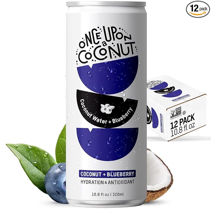 Once Upon a Coconut Premium Blueberry Coconut Water - Low Calorie All-Natural Drink with Electrolytes - Non-GMO - Gluten-Free - 10.8 Fl Oz (Pack of 12)