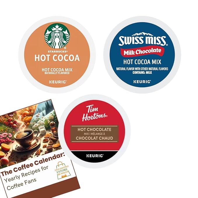 30-Count Hot Chocolate K-Cups Variety Pack: Swiss Miss &amp Tim Hortons Milk Chocolate Pods Starbuck Hot Cocoa K Cups Single Serve Cocoa K Cup Variety Pack for Keurig Machines Includes Recipe eBook