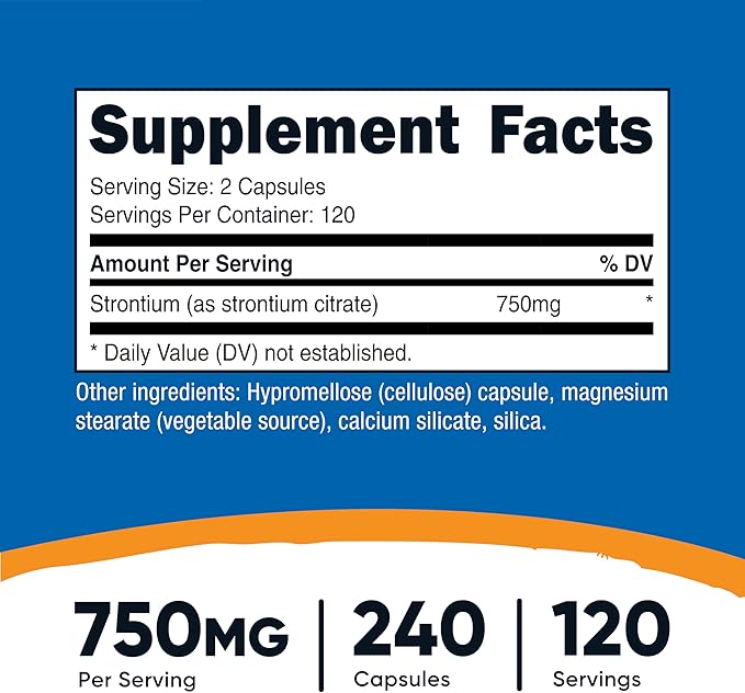 Nutricost Strontium Capsules 750mg 240 Capsules - Vegetarian Non-GMO Gluten Free