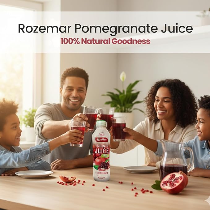 Rozemar Pomegranate Juice | Antioxidant-Rich Superfruit Drink | Supports Heart Health Immunity &amp Skin Vitality | Refreshing Wellness Beverage 16Fl Oz | Pack of 12