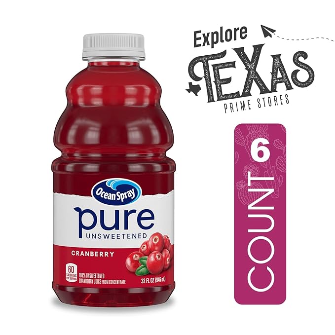 Ocean Spray - Lavinia Essentials Bundle: 6- Pack of Cranberry Unsweetened 100% Pure Juice 32 Fl oz Plastic Bottles + 1 Utility Prop