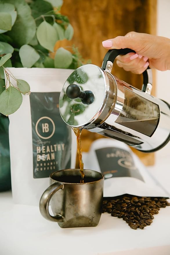Healthy Bean Espresso Organic Coffee Beans Whole - Low Acid Coffee for Sensitive Stomach Strong and Rich Flavor - USDA Organic Dark Roast Whole Bean 11oz