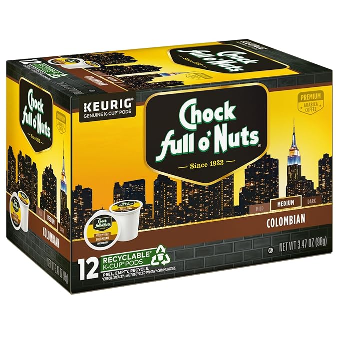 Chock Full o'Nuts Colombian Coffee Compatible with Keurig K-Cup Pods 12 CT (Pack of 2)