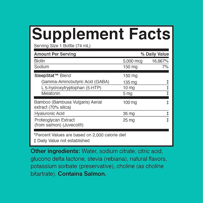 Dream Water Beauty Sleep Aid Drink Supplement Melatonin 5mg GABA 5-HTP Plus Biotin for Healthy Skin Hair and Nails 2.5 oz Liquid Sleep Shots Zen Tonic 12-Count