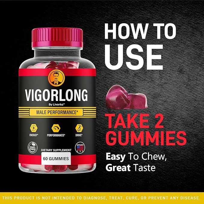 (2 Pack) Vigorlong Gummies - Official VigorLongGummies for Men Premium Natural Support Vigorlong Gummy Maximum Energy Advanced Support Formula for Overall Health &amp Wellness 120 Gummies for 2 Mon