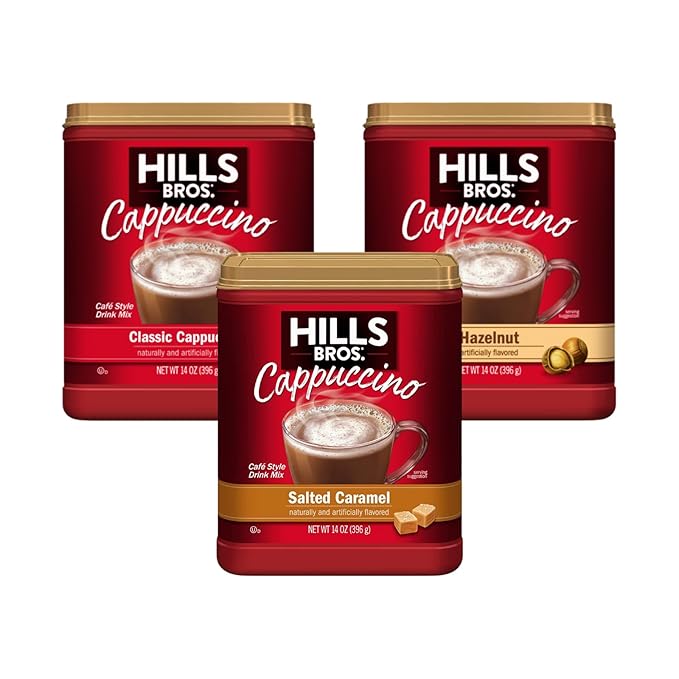 Hills Bros. Cappuccino (Hazelnut Classic Cappuccino &amp Salted Caramel) Variety Pack