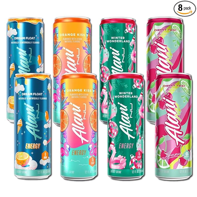 New Alani Sugar Free Energy Drinks Variety Pack Low Calorie 12 oz (8 Pack)