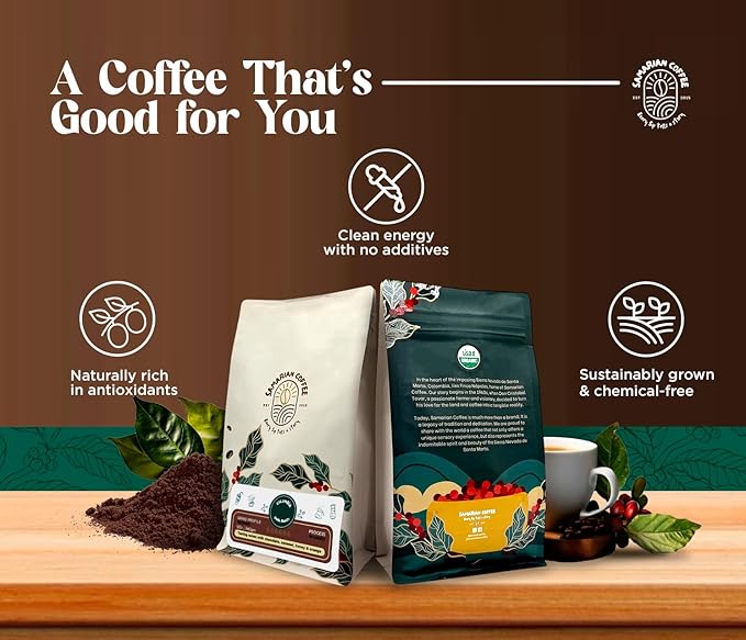 Samarian Coffee Light Roast – Colombian Single-Origin Arabica – Specialty Ground Coffee with Citrus &amp Floral Notes – Smooth &amp Aromatic – For Pour Over French Press Chemex V60 – 12oz Bag