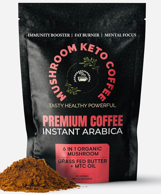 Vilorenz Mushroom-Keto Coffee. NO AFTER TASTE. Organic Adaptogenic Mushrooms Grass Fed Butter and MCT Oil for Keto lifestyle. Premium Instant Arabica Beans Medium Roast. 100% COFFEE TASTE