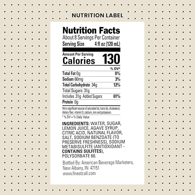 Finest Call Premium Juice Lemon Sour Drink Mix Ready to Use 1 Liter Bottle (33.8 Fl Oz) Pack of 6