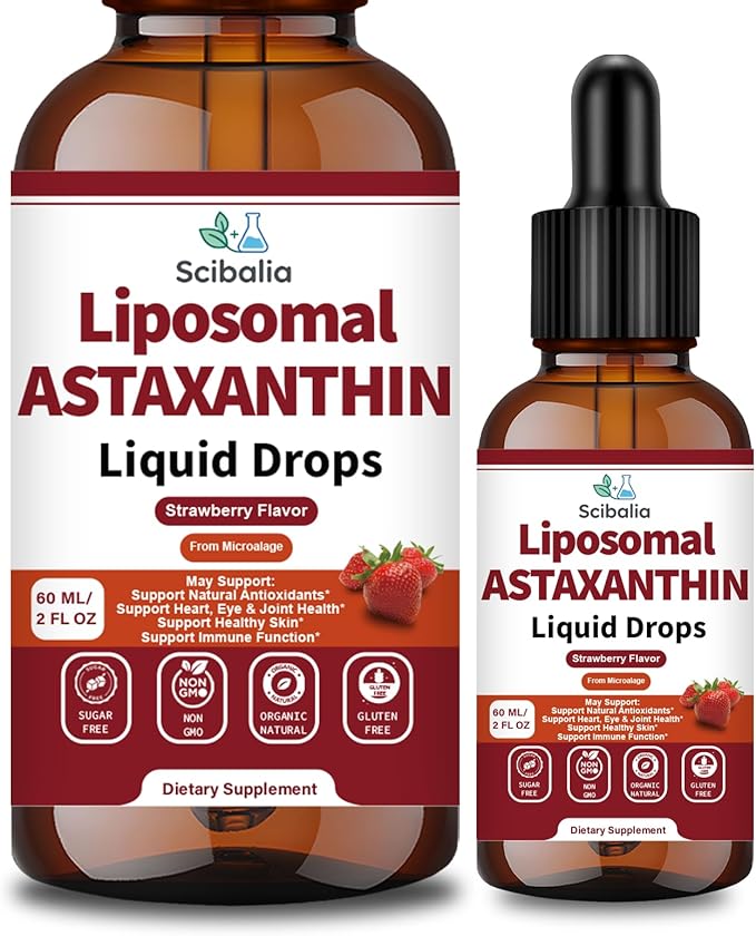 Astaxanthin Supplement 12mg Liquid Drops Advanced 10-in-1 Astaxanthin Antioxidant from Fresh Microalgae Source w. Mct Oil Lycopene Grape Seed Turmeric Vitamin E for Eye Immune Joint Skin Health