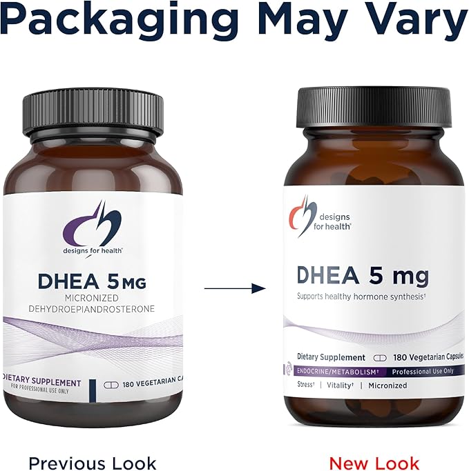 Designs for Health DHEA 5mg - DHEA Supplement for Men + Women - Supplement to Help Support Healthy Aging Muscle Integrity Energy + Hormonal Synthesis - Non-GMO (180 Capsules)
