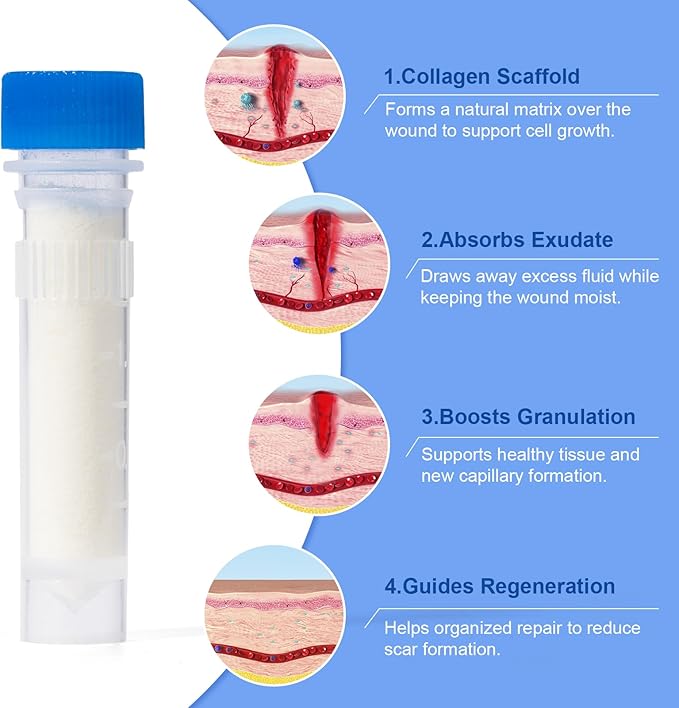 Collagen Powder for Wounds – Medical-Grade Bovine Collagen Collagen Wound Care Powder Supports Tissue Regeneration Accelerates Healing Reduces Scarring 7 Tubes x 1g