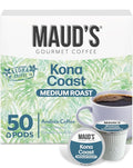 Maud's Kona Coffee Pods 50ct Medium Roast Coffee in Single Serve Pods – 100% Arabica Coffee Compatible with Keurig K Cups Maker