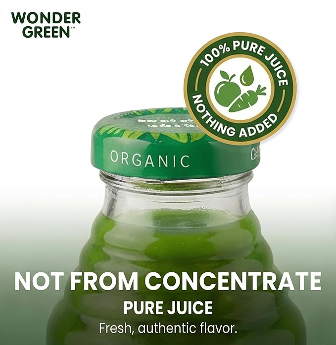 Wonder Green 100% Organic Clean Green Cold Pressed Juice 8.45 oz (6 Pack) | Kale &amp Vegetable Juice Blend All Natural No Additives or Preservatives Not from Concentrate