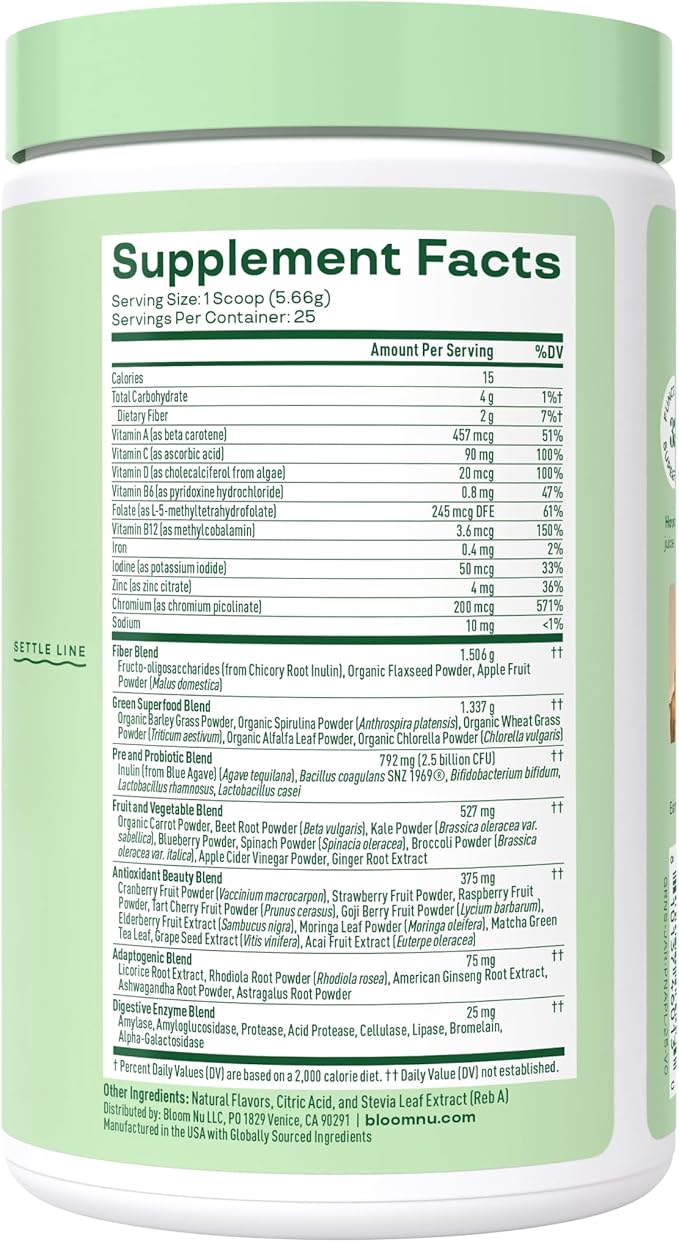 Bloom Nutrition Superfood Greens Powder Digestive Enzymes with Probiotics and Prebiotics Gut Health Bloating Relief for Women Chlorella Green Juice Mix with Beet Root Powder 25 SVG Berry