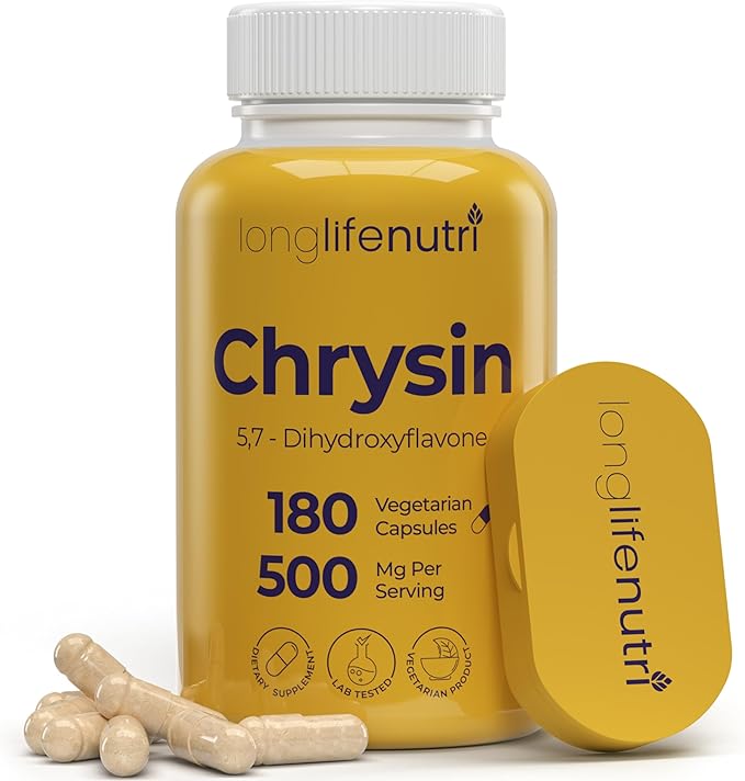 LongLifeNutri Chrysin 500mg – 180 Vegetarian Capsules from Passion Flower 5 7-Dihydroxyflavone Natural Antioxidant for Overall Wellness 6-Month Supply GMP Certified Made in USA