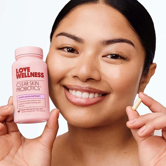 Love Wellness Clear Skin Probiotic | Clear Up Hormonal Acne Pimples Redness &amp Pore Minimizer | Skin Care with Zinc Bifidobacterium Longum &amp Chaste Tree Fruit Extract | Acne Treatment | 30 Co