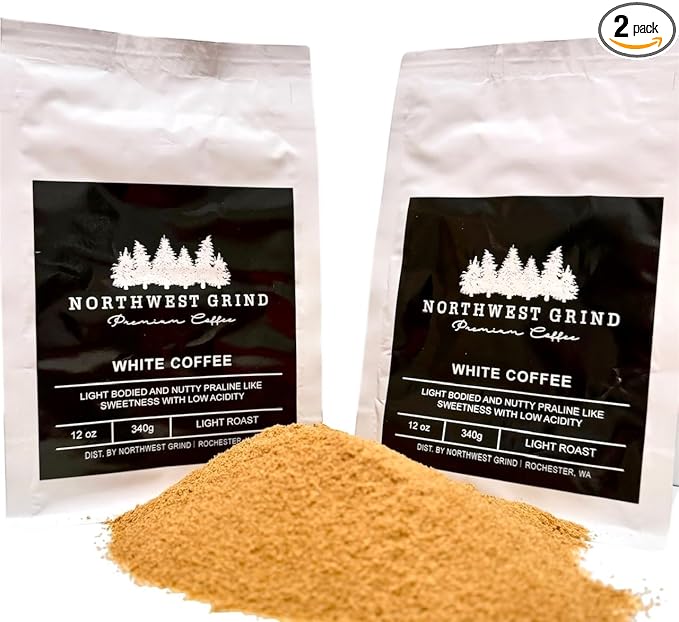 Northwest Grind White Coffee Ground – High Caffeine Low Acid White Roast Ground Coffee Smooth Nutty Light Roast Coffee Small Batch Roasted in the Pacific Northwest 2 lbs