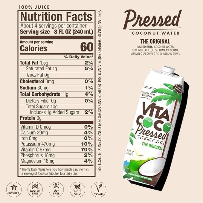 Vita Coco Coconut Water 33.8 Fl Oz | Pressed | Pack of 5