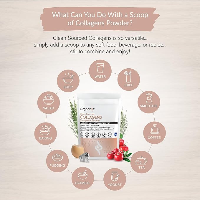Organixx Clean Sourced Collagens (20 Serv) &amp Enzyme 17 (80 Caps) Bundle Hydrolyzed Collagen Protein Plus Digestive Enzymes with Tri-Phase Protease Supports Digestion Immunity &amp Joints Glut