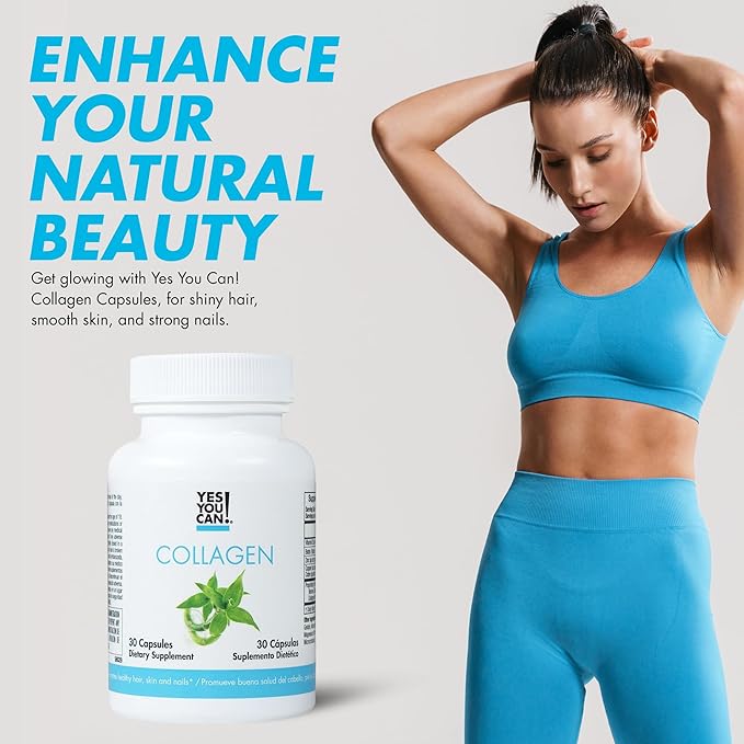 Yes You Can! Collagen Capsules Dietary Supplement to Promote Healthy Hair Skin and Nails 290 mg Bovine Collagen Vitamin A Vitamin D3 Zinc and Copper 30 Capsules