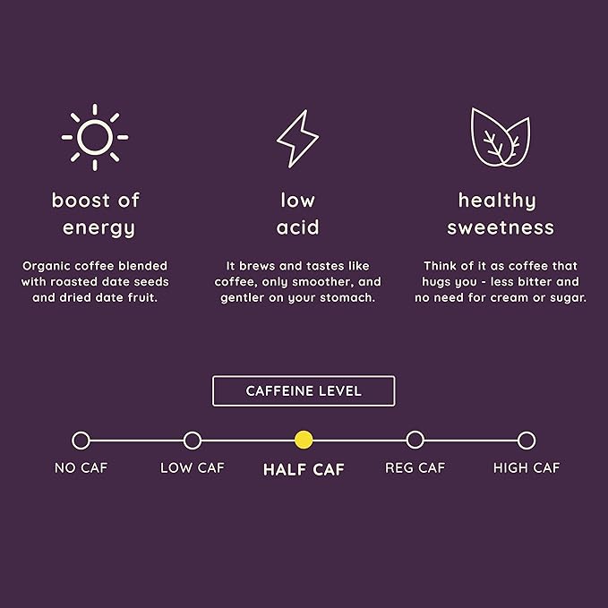 Balance by Tamar Date Coffee | Organic Ground Blend of Coffee &amp Whole Dates | Low Acid | Less Caffeine | Healthy Sweetness | Boost of Energy | Medium Roast | 12oz bag