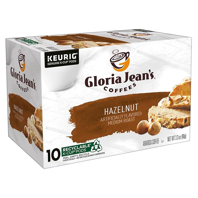 Gloria Jean's Hazelnut Keurig Single-Serve K-Cup Pods Medium Roast Coffee 60 Count (6 Packs of 10)