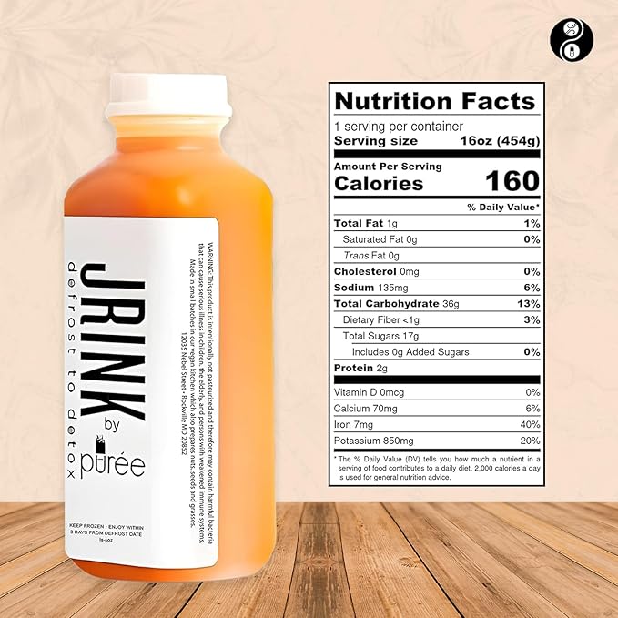 JRINK by Purée Farma-C Juice Cleanse Cold Pressed Detox Drink with Lemon Ginger Organic No Preservatives Vegetable and Fruit Juice Healthy Cleanse Raw Juice Detox 16oz Bottles Pack of 18