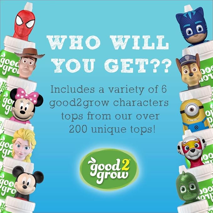 good2grow Surprise Character 6 Pack 100% Apple Juice Spill Proof Tops New Characters Available Every 2 Months 6-Ounce Bottles Non-GMO with no Sugar Added and Excellent Source of Vitamin C