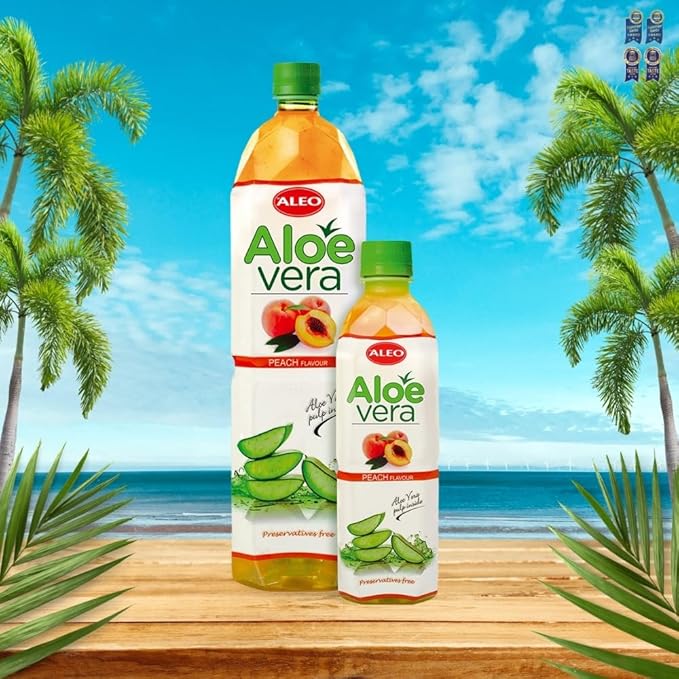ALEO 1.5L x 12 Premium Peach Aloe Vera Drink - Natural No Preservatives No Artificial Colors Superior Taste Award 2025