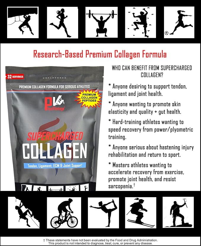 PhysiVantage Supercharged Collagen Peptides Powder - Hydrolyzed Collagen for Joint Tendon Ligament &amp Skin Health Support - Pomegranate Keto Paleo 16oz | Enhanced with Vitamin C BCAAs Grass