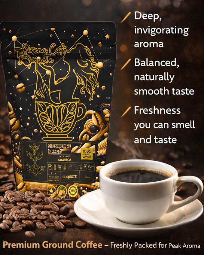 Signature Blend Specialty Ground Coffee 100% Arabica Medium Roast 225g Single Origin Panama Boquete Chiriqui Premium Fresh Roasted Coffee for Drip Pour Over French Press Espresso