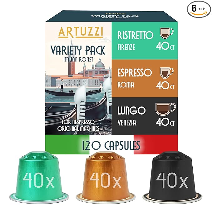Artuzzi 120ct Compatible Nespresso Coffee Pods For Nespresso Original Machines | Espresso Ristretto Lungo Coffee Capsules | Espresso Variety Pack I Aluminum &amp Recyclable