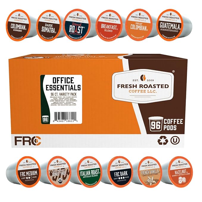 Fresh Roasted Coffee Office Essentials Variety Pack K-Cup Compatible 96 Count