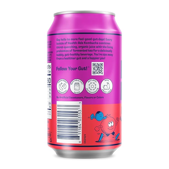 Health-Ade Pomegranate Blueberry Kombucha Organic Drink 12-Pack (11.5 Fl Oz Cans) - Fermented Tea with Probiotics Detoxifying Acids Supports Gut Health - Non-GMO Vegan Gluten-Free