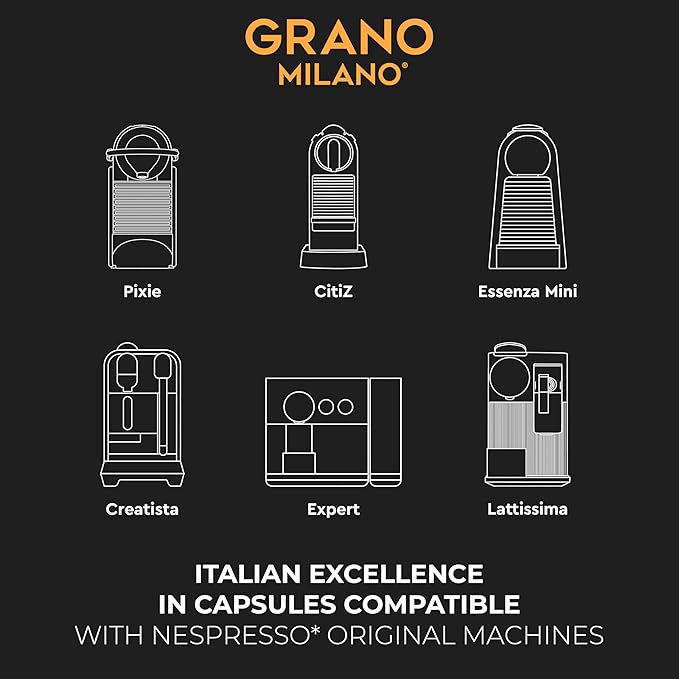 Grano Milano Ristretto Coffee Capsules - 100 Aluminum Coffee Pods Compatible with Nespresso Original line Dark Roast - Intensity 10/12 Made in Italy