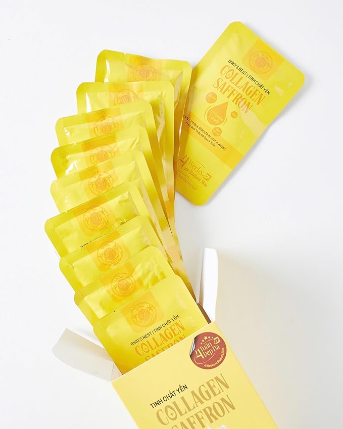 Yeahgoshopping Collagen Saffron Essence Drink – Fish Di-Peptide 2500mg with Vitamin C 30 Sachets 4-Week Skin Radiance Support Japan Breakthrough Technology