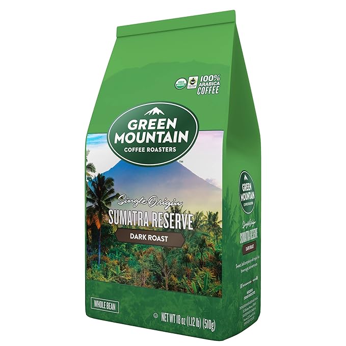 Green Mountain Coffee Roasters Sumatra Reserve Whole Bean Coffee Dark Roast Bagged 18 oz (Pack of 2)
