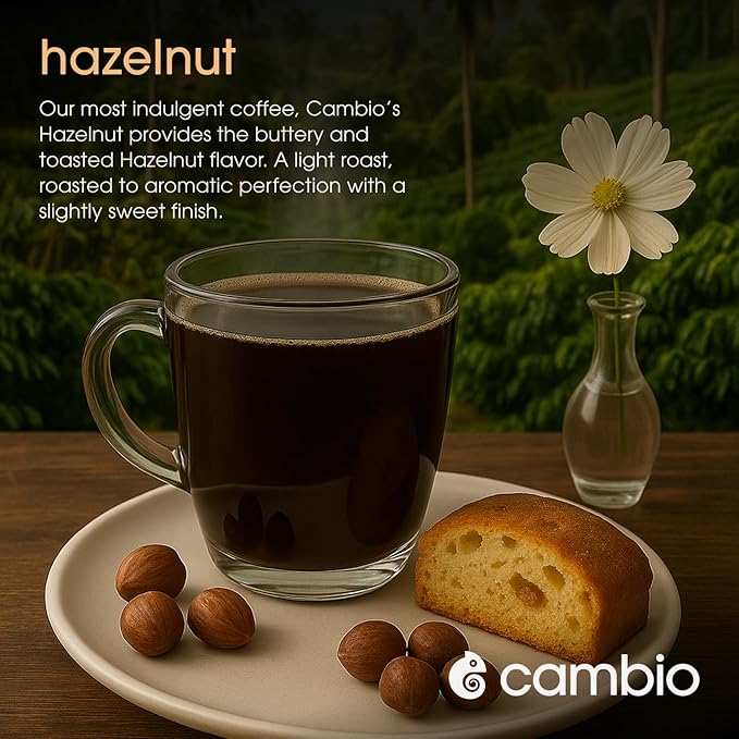 Cambio Roasters Hazelnut Light Roast Organic Coffee Pods - The Only Organic Recyclable Aluminum Coffee Pods Small Batch Roasted Keurig® Compatible Nutty Flavor &amp Longer Lasting Freshness 60 Co