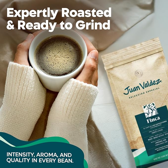 Juan Valdez Finca Whole Bean Coffee - Dark Roast | 16 oz / 454 gr | 100% Colombian Coffee - Rainforest Certified | With Lemongrass &amp Kiwi Notes