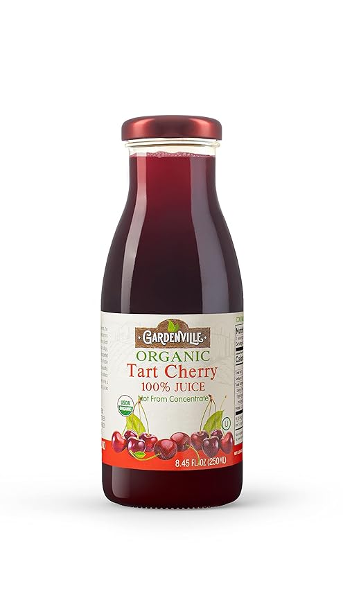 Gardenville Organic Tart Cherry Juice (Pack of 12) USDA Organic No Added Sugar U Kosher Certified Pasteurized 8.4 oz Glass Bottles (Tart Cherry)