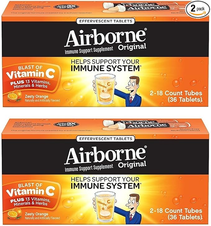Airborne Zesty Orange Effervescent Tablets Vitamin C 1000mg x 36 Counts (2 Pack)