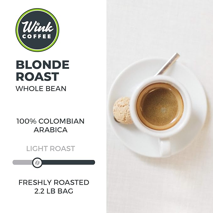 Wink Coffee Blonde Roast Light Roast Whole Bean Coffee Large 2.2 lb bag Single Origin Colombian Arabica Beans Small-Batch Smooth Sustainably Sourced