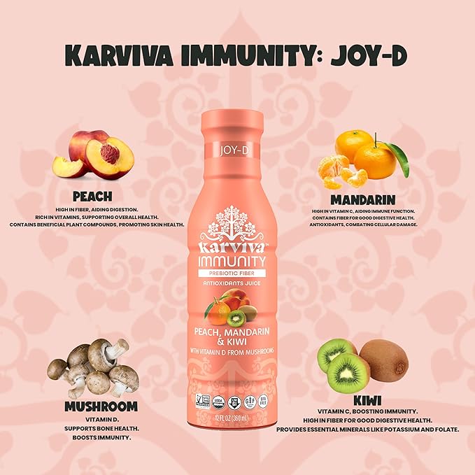 Organic Immunity Support Plant Based Juice 6 bottles 12 fl oz each Peach Mandarin and Kiwi Flavor Natural Electrolyte and High in Antioxidants Non GMO Low Glycemic Index
