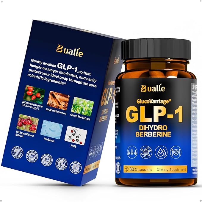 Bualle Support GLP-1 Supplement Weight Loss | GlucoVantage® DHB + Akkermansia Probiotic | Super Berberine with Ceylon Cinnamon for 5X Bioactive Appetite Metabolic Gut &amp GLP 1 Weight Loss 60ct